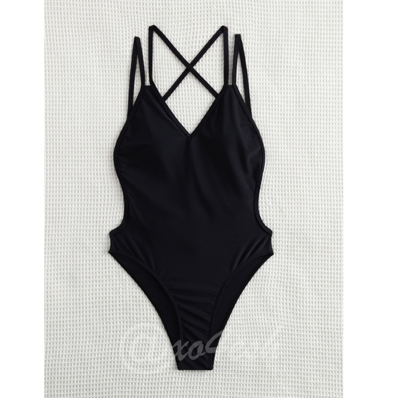 Strappy Back Black One Piece Swimsuit - Picture 2 of 7